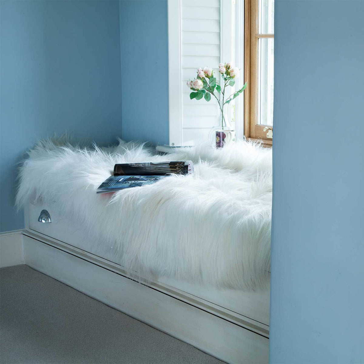 Icelandic double sheepskin natural white Silky soft made from two skins sewn together Luxurious & thick long flowing fleece