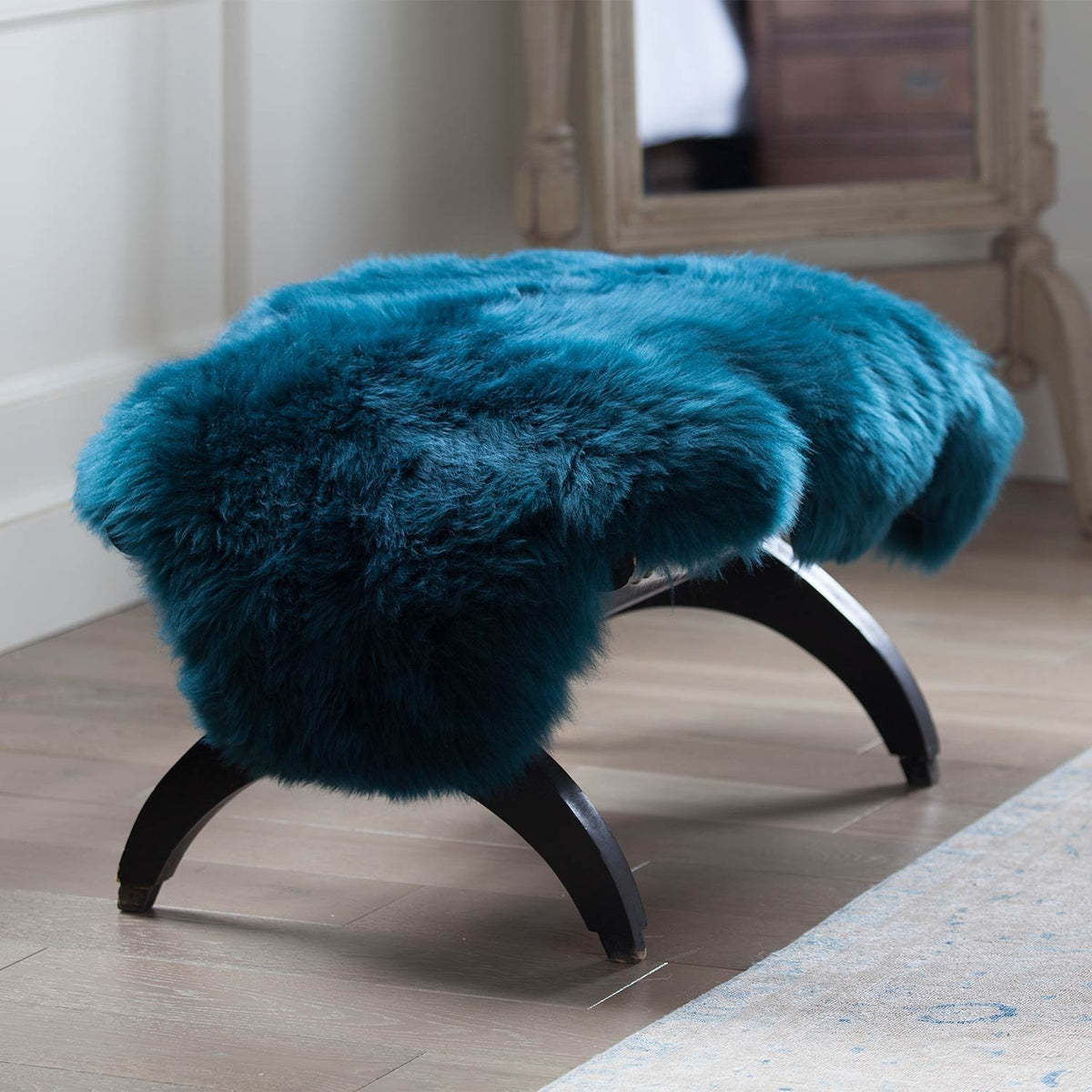 Deep rich green-blue British longwool  sheepskin, very deep vibrant colour, Soft & dense & luxurious thick top-quality skin