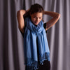 Genuine 100% cashmere pashmina bright Bluebird blue with tasselled fringe edge super-soft lightweight & warm finest-quality