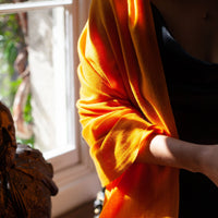 Genuine 100% cashmere pashmina in warm golden orange tones with tasselled fringe super-soft lightweight & warm finest-quality