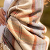  Merino-cashmere blend throw super-soft warm & cosy grey mustard purple chocolate brown & cream plaid check luxury throw 