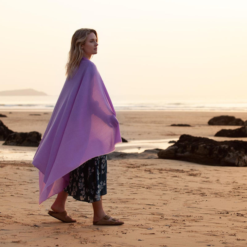 Fine Merino wool shawl in a rich lilac with a soft fringe edge super-soft generous size lightweight & warm top-quality