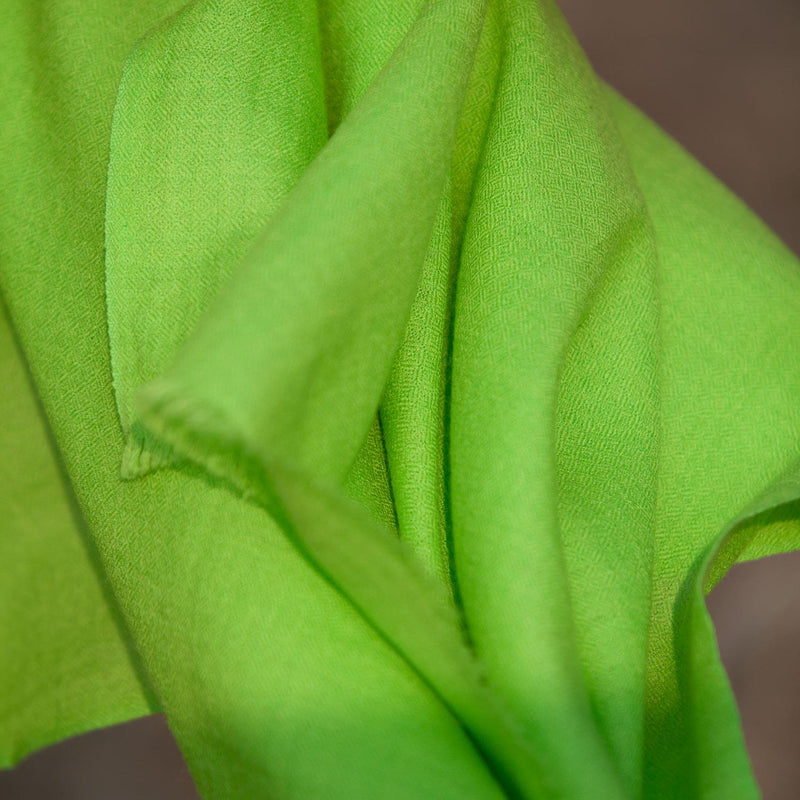 Fine Merino wool shawl in vibrant lime green with a soft fringe edge super-soft generous size lightweight & warm top-quality