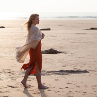 Fine Merino wool shawl in creamy beige oyster tones with a soft fringe edge super-soft lightweight & warm top-quality