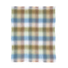 Super-soft, thick luxury mohair throw in natural tones of blue, green & beige checks top quality warm lightweight & cosy