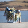 Super-soft, thick luxury mohair throw in natural tones of blue, green & beige checks top quality warm lightweight & cosy