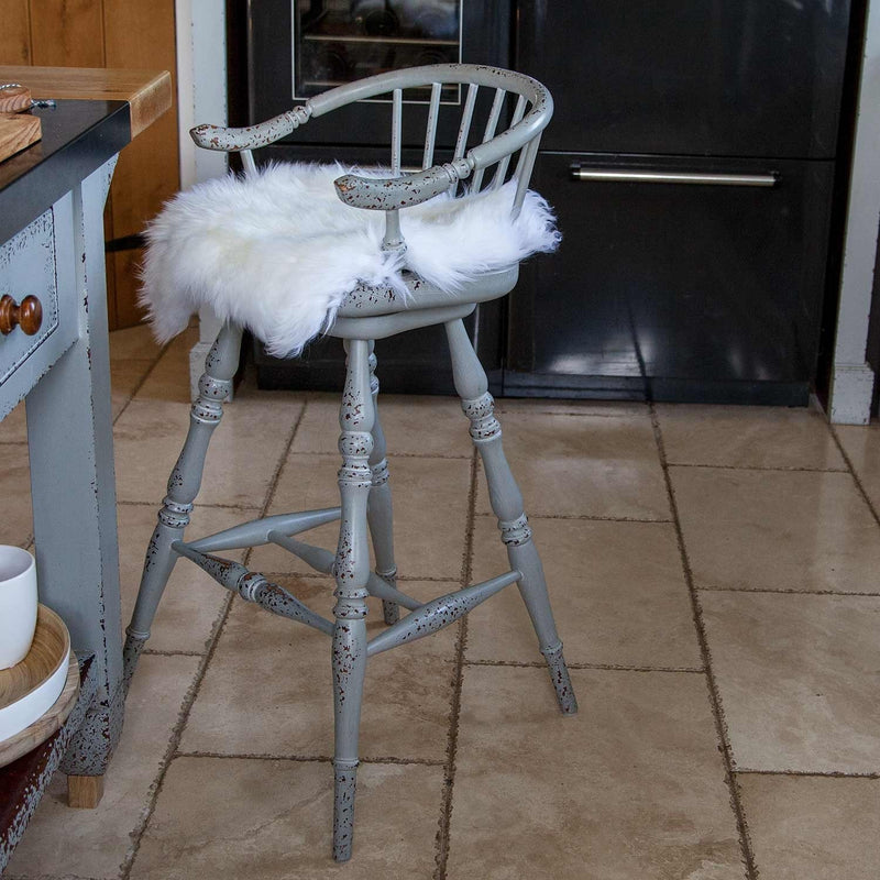 Sumptuous natural sheepskin seat pad 40cm square, super-soft longwool fleece, natural white creamy colour By The Wool Company