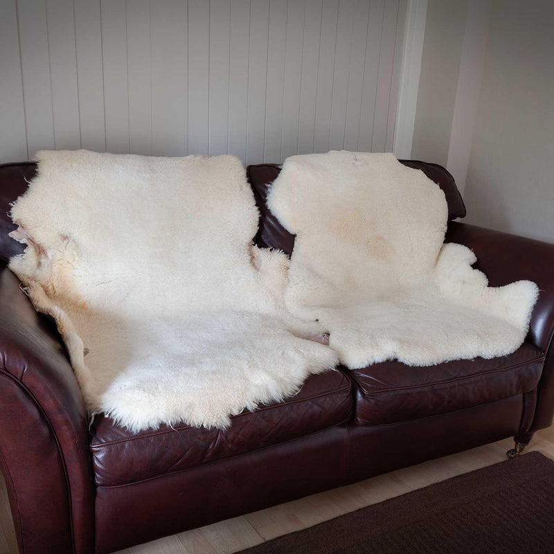 Very large natural, undyed creamy white Merino sheepskin, shorn down to 25mm, dense, supportive, and soft. 