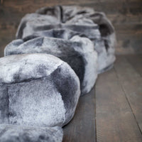 Genuine British sheepskin pouffe, super-soft, thick,& luxurious shorn fleece in silver graphite grey colourway top quality