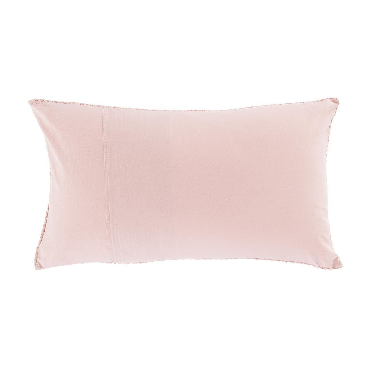 Dusky pink coloured cotton cushion cover stonewashed finish irregular textured front & plain back wool cushion pad 45 x 65cm