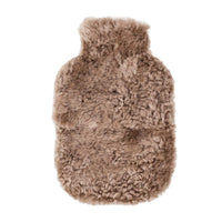 Soft & warm Swedish Curly sheepskin hot water bottle in taupe brown 100% sheepskin cover, bottle included made in England 