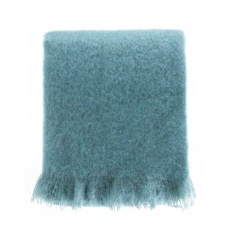 Super-soft mohair throw in vibrant teal green top quality extremely warm very lightweight & cosy From The Wool Company