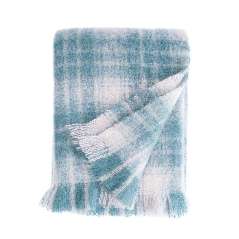 Wool Company Classic Mohair Throw Teal Plaid -  - LIVING  from The Wool Company